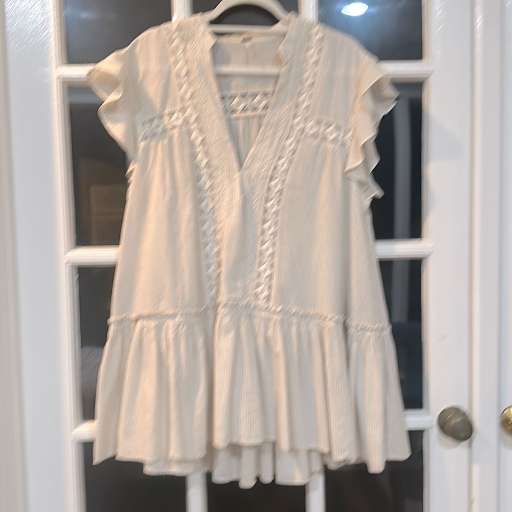 Free People oversized top in ivory with thin black stripe